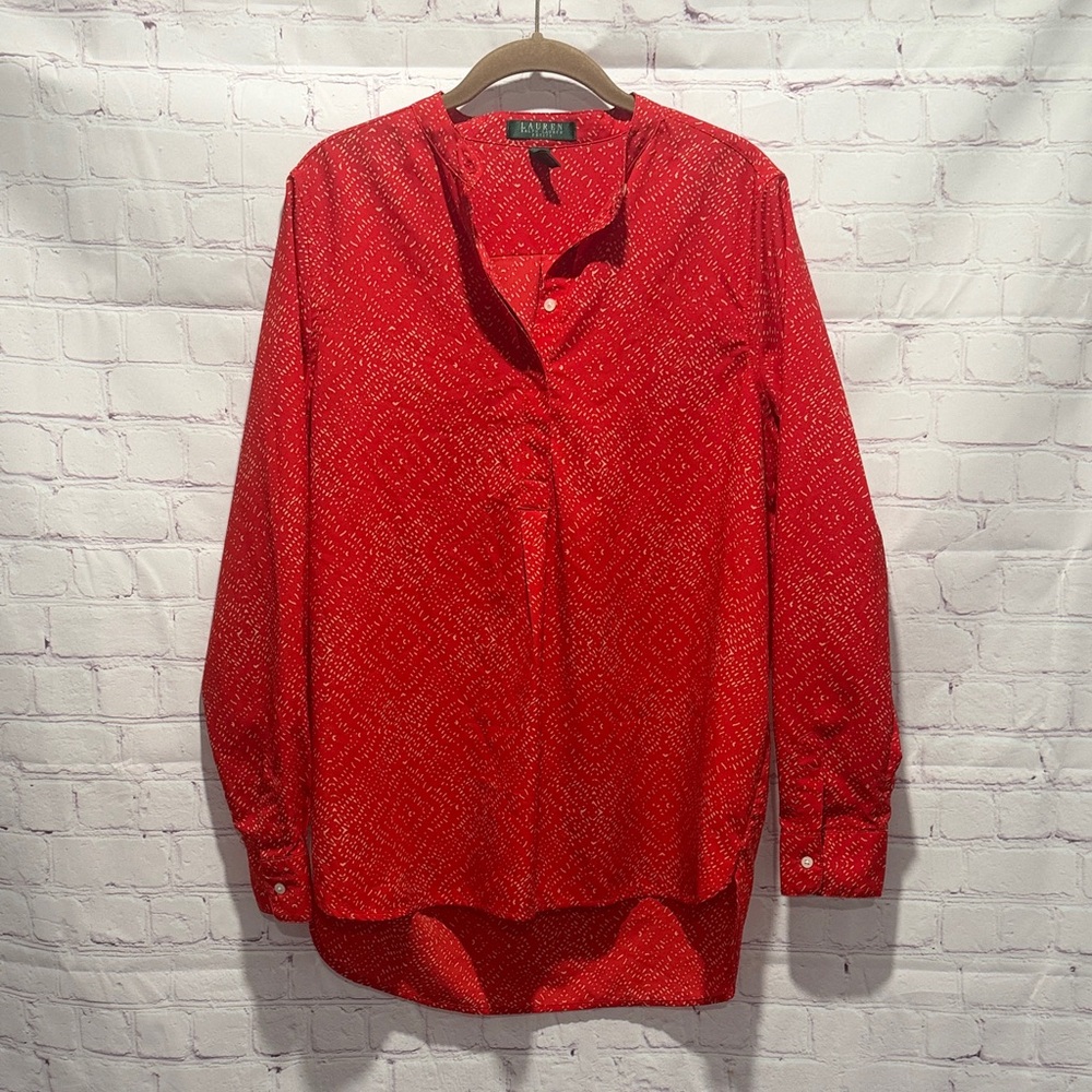 Lauren Ralph Lauren Red Patterned Lightweight Long Sleeve Blouse Woman’s Size LP